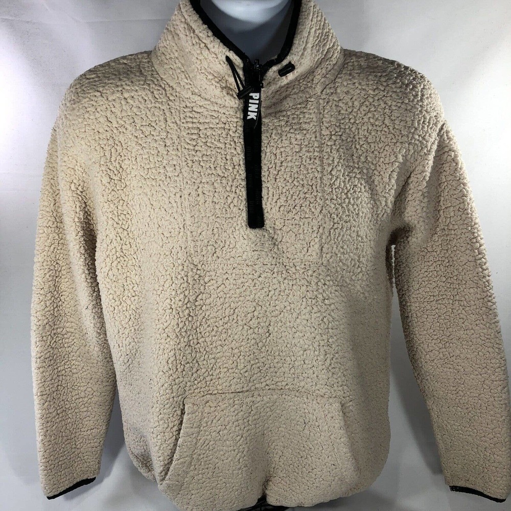 PINK VICTORIA SECRET MOCK NECK SWEATSHIRT WOMENS SMALL RELAXED 1/4 ZIP FLEECE